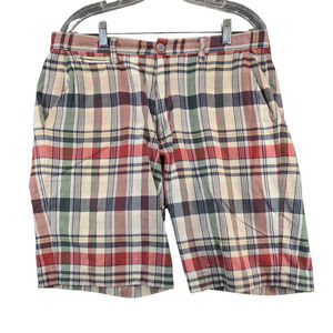 Lands' End Mens Canvas Chino Shorts Multi Plaid Size 34 Slash Pockets